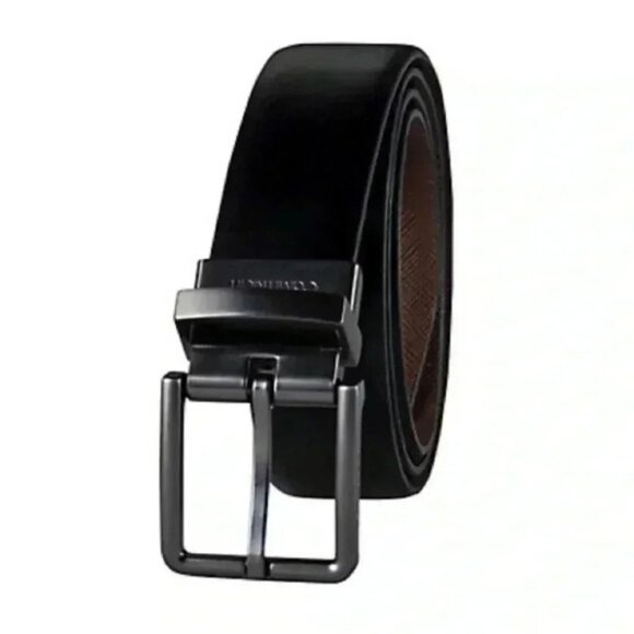 Calvin Klein Men’s Black Brown Reversible Dress Belt Gunmetal Buckle Size 32 - Picture 1 of 16
